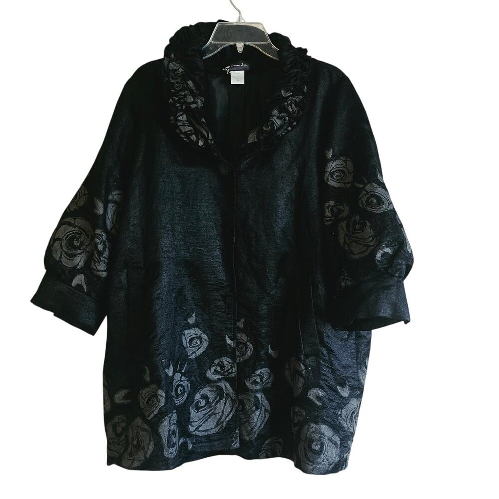 inc international Damee floral ruffle coller jacket size XL whimsygoth darkfairy